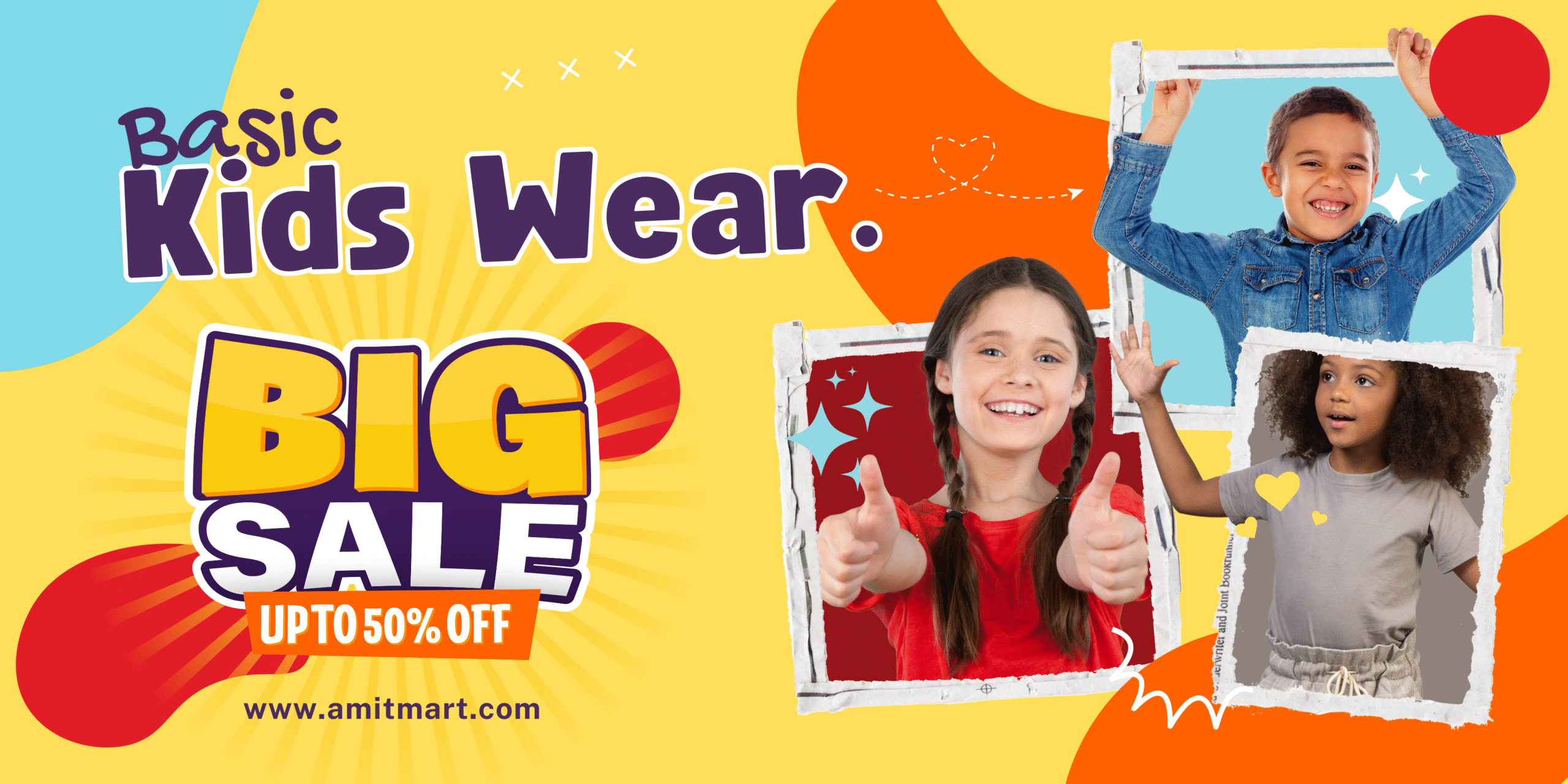 Yellow Colorful Playful Basic Kids Wear Banner